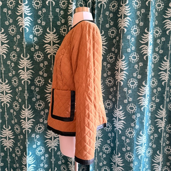 Etcetera Tan Black Quilted Faux Leather Trim Women's Jacket Size 6 - Picture 7 of 11